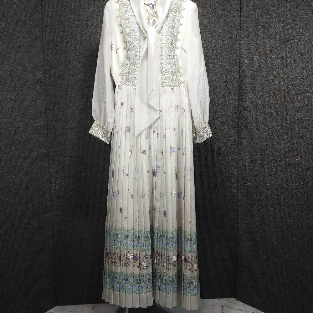 1960's Turquoise Patterned Pleated Dress by Alfred Shaheen